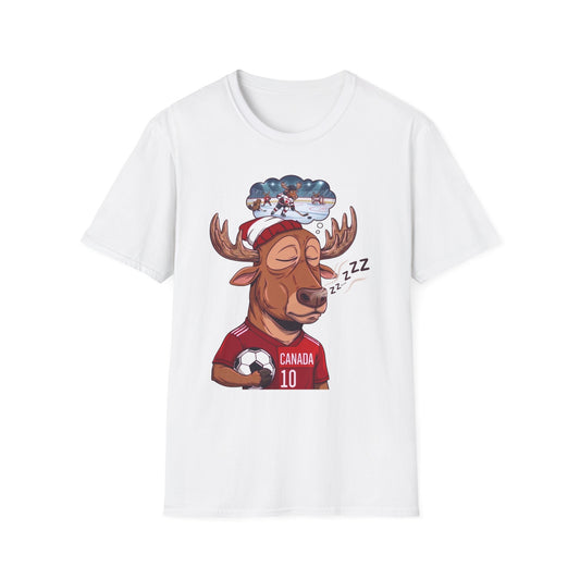 Sleeping Moose Canada Soccer T-Shirt — Cute Moose Dreaming of Victory