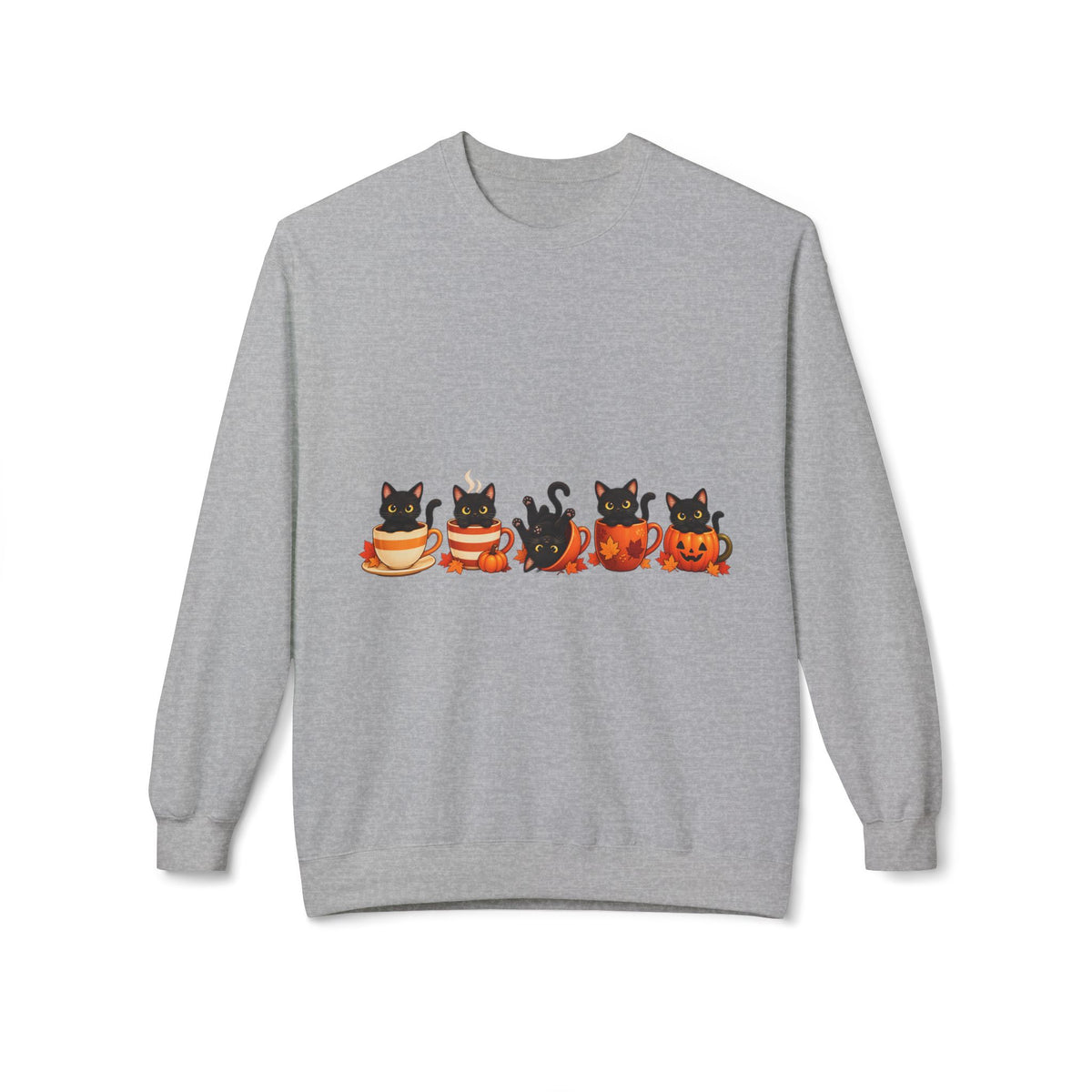 Halloween Black Cat Crewneck Sweatshirt — Cute Cats in Pumpkins Design