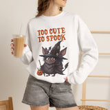 Sweatshirt — 'Too Cute to Spook' Halloween Witch Bat Crewneck