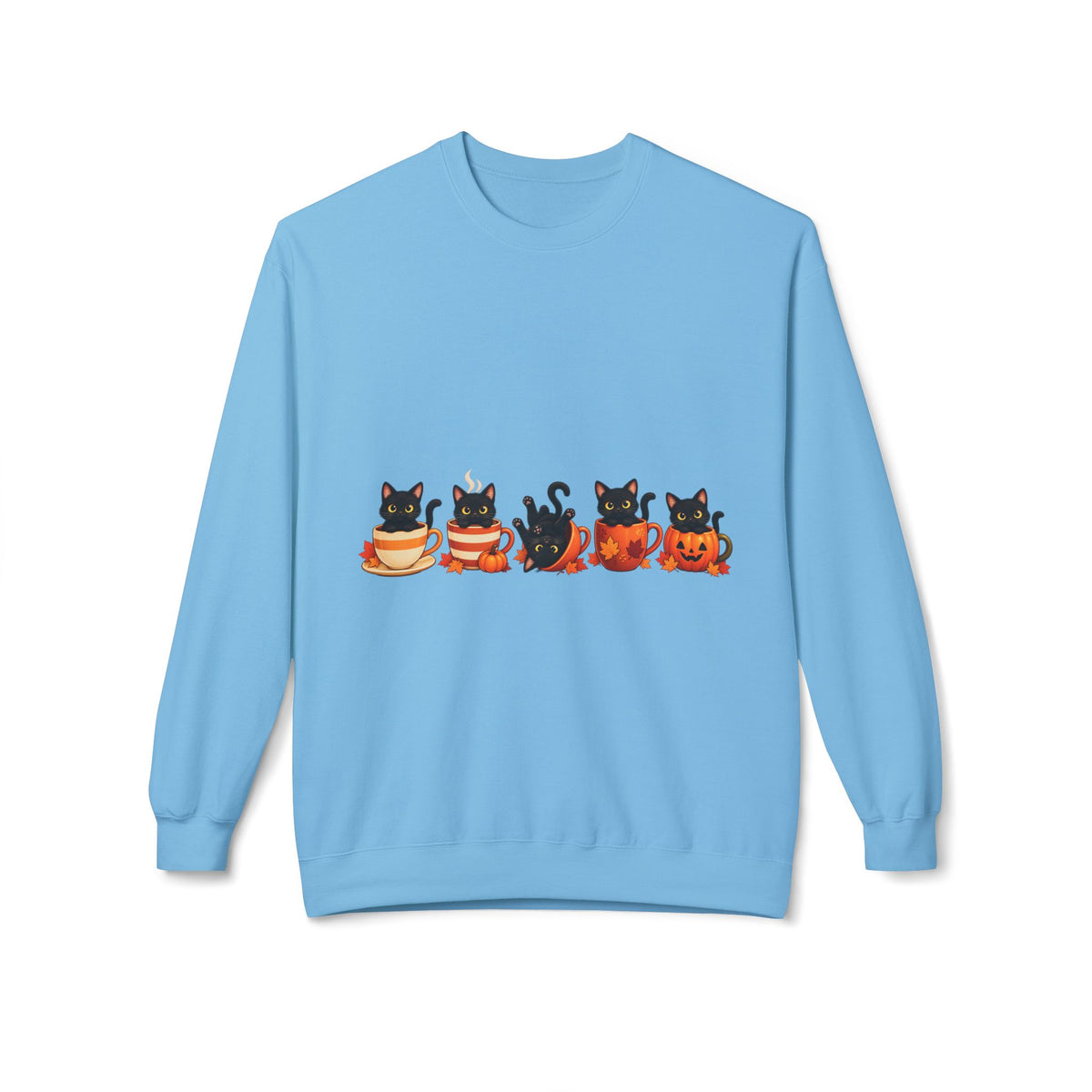 Halloween Black Cat Crewneck Sweatshirt — Cute Cats in Pumpkins Design