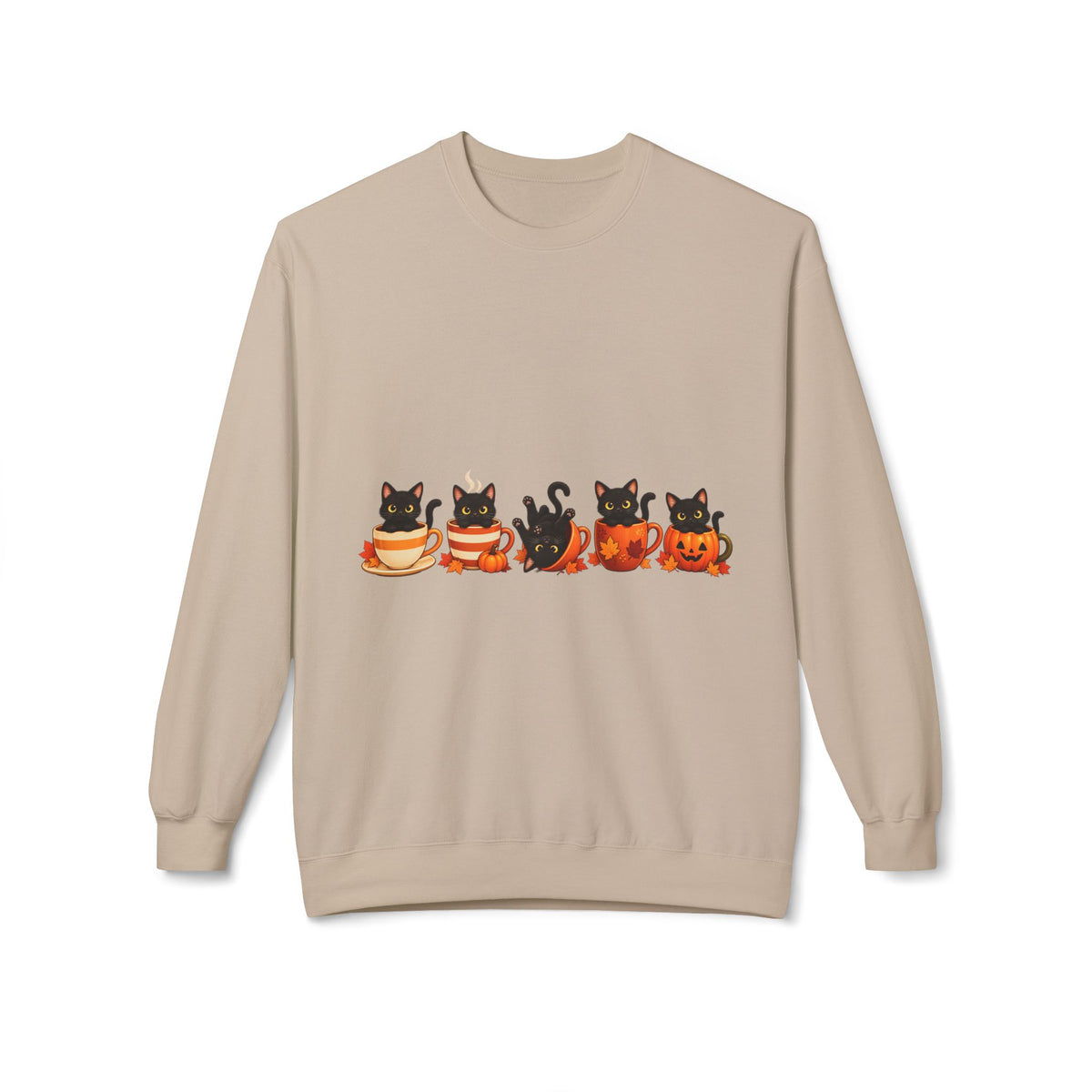 Halloween Black Cat Crewneck Sweatshirt — Cute Cats in Pumpkins Design