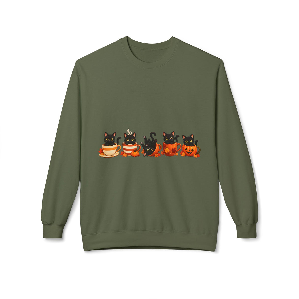 Halloween Black Cat Crewneck Sweatshirt — Cute Cats in Pumpkins Design