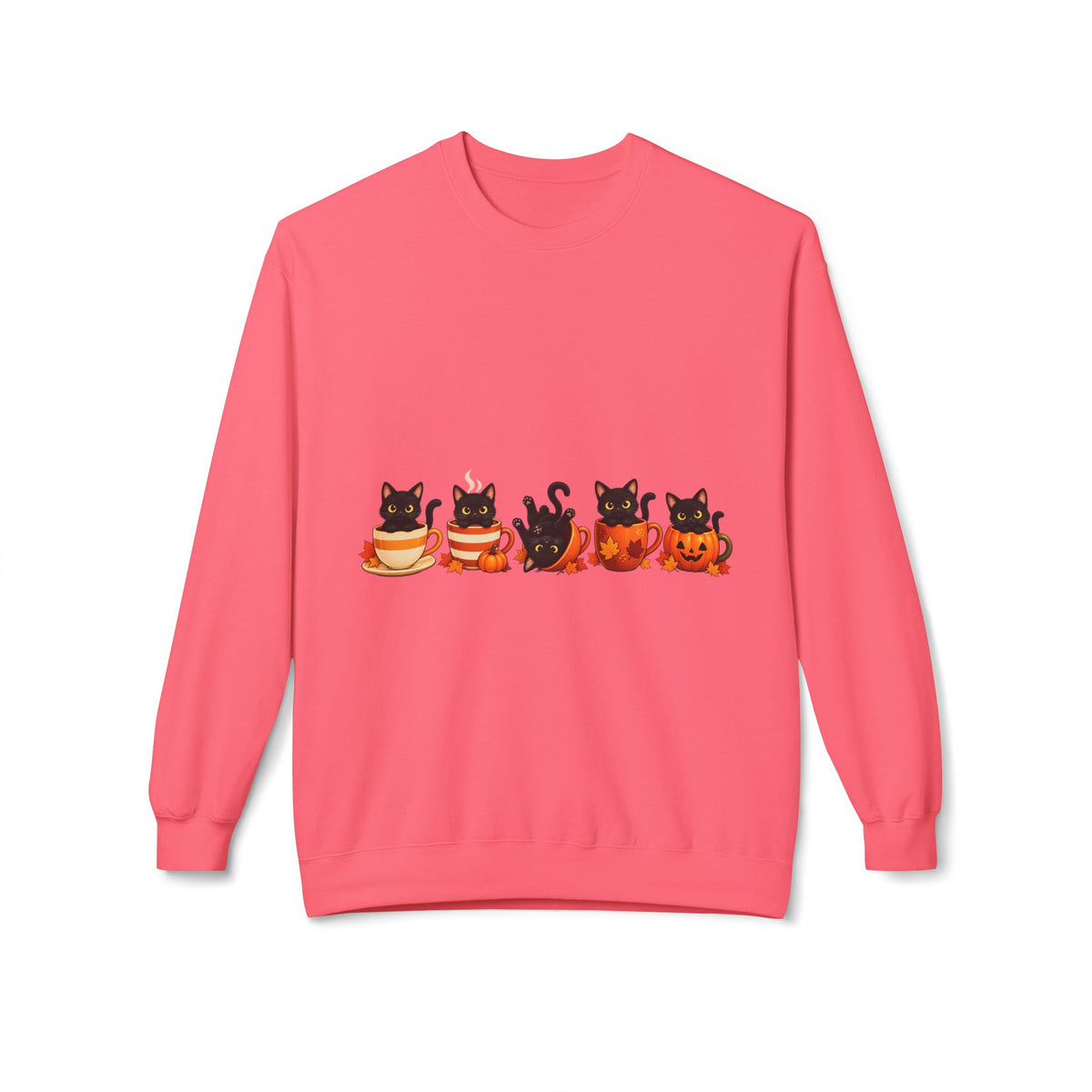 Halloween Black Cat Crewneck Sweatshirt — Cute Cats in Pumpkins Design