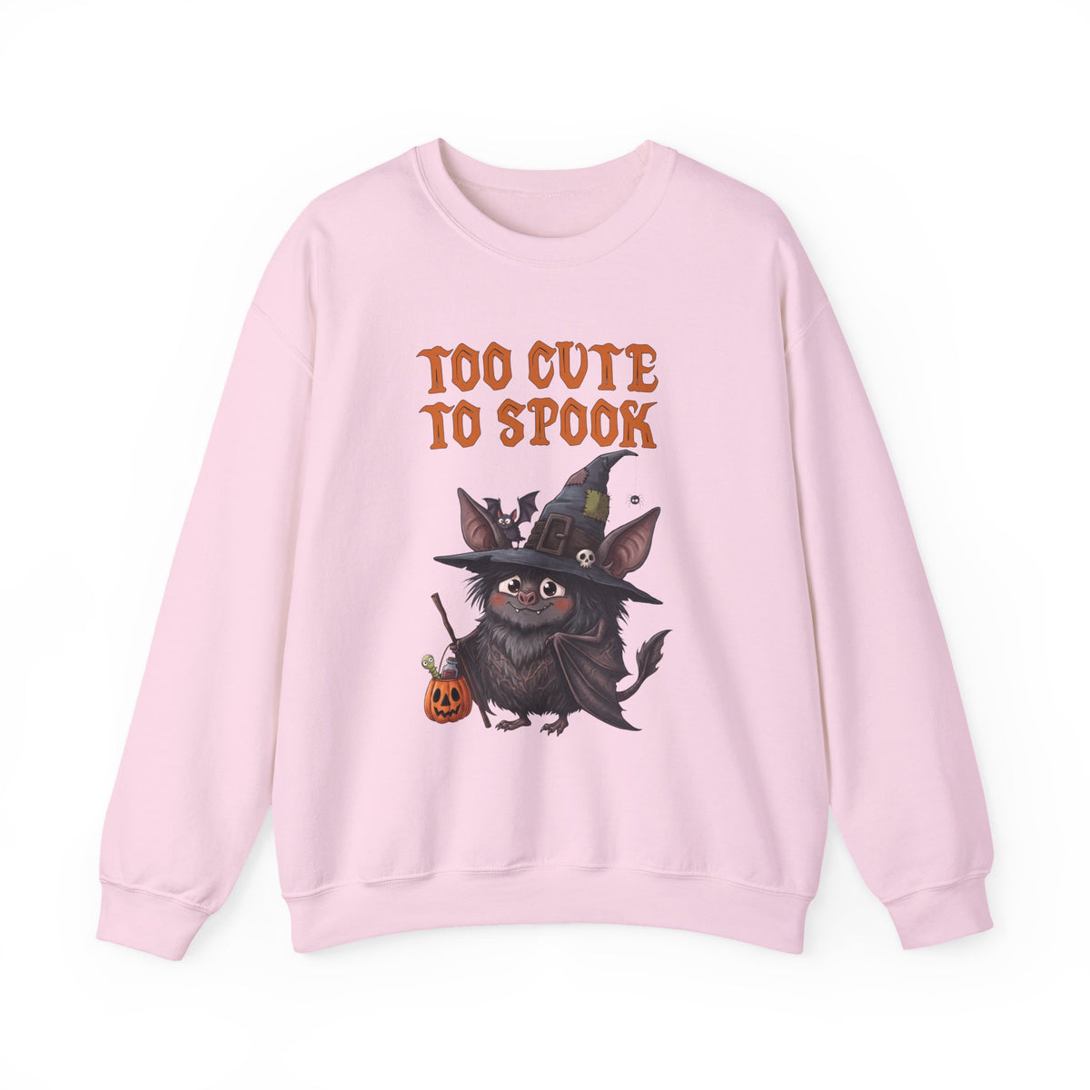 Sweatshirt — 'Too Cute to Spook' Halloween Witch Bat Crewneck