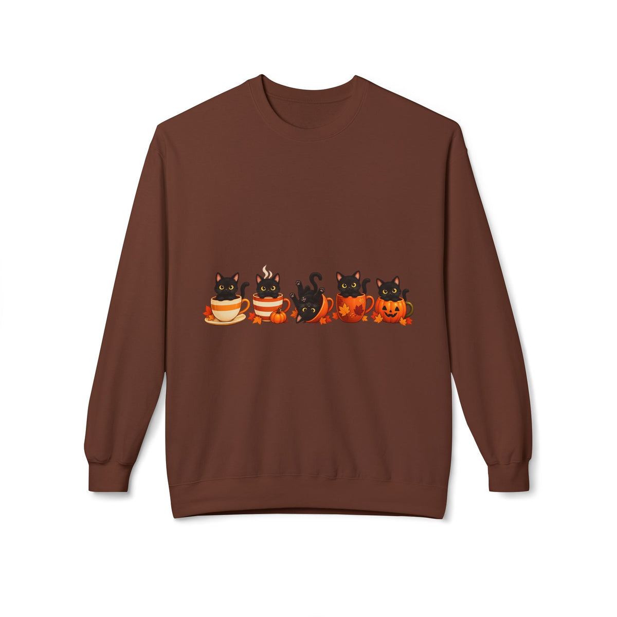 Halloween Black Cat Crewneck Sweatshirt — Cute Cats in Pumpkins Design
