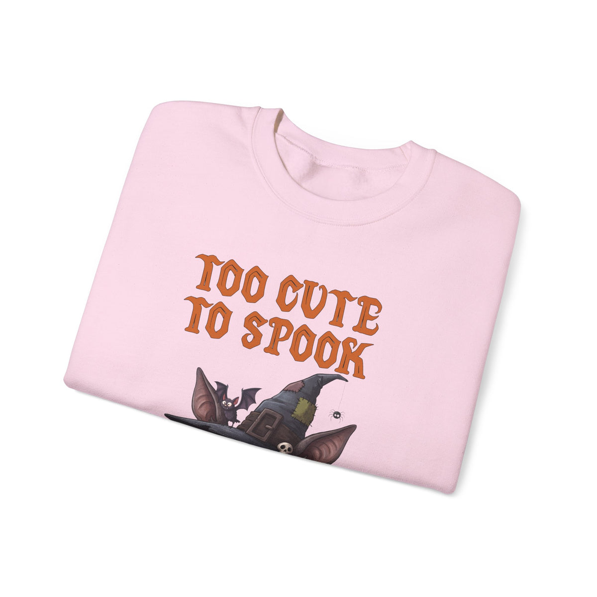 Sweatshirt — 'Too Cute to Spook' Halloween Witch Bat Crewneck