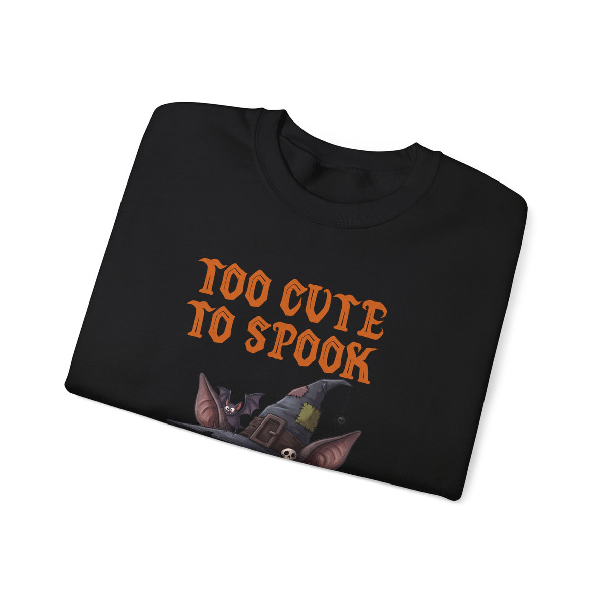 Sweatshirt — 'Too Cute to Spook' Halloween Witch Bat Crewneck