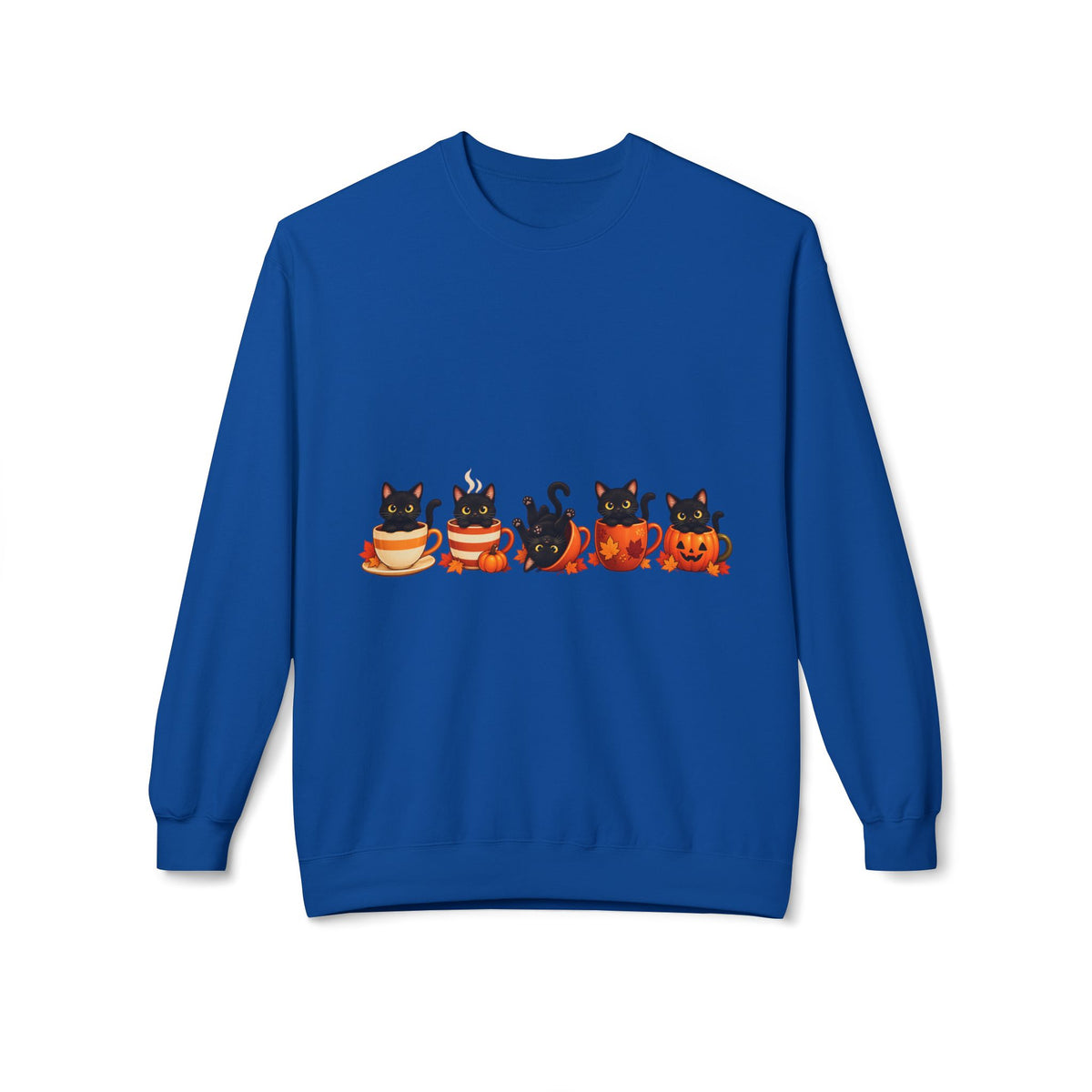 Halloween Black Cat Crewneck Sweatshirt — Cute Cats in Pumpkins Design