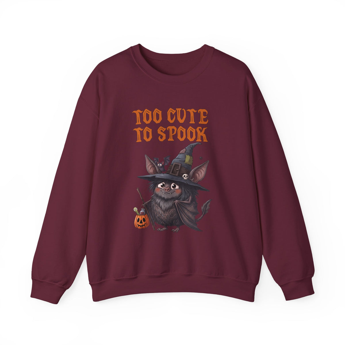 Sweatshirt — 'Too Cute to Spook' Halloween Witch Bat Crewneck