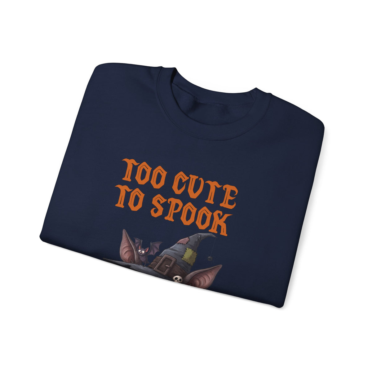 Sweatshirt — 'Too Cute to Spook' Halloween Witch Bat Crewneck