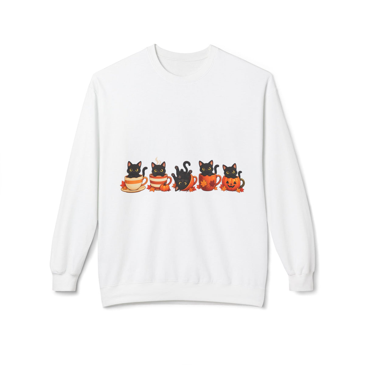 Halloween Black Cat Crewneck Sweatshirt — Cute Cats in Pumpkins Design