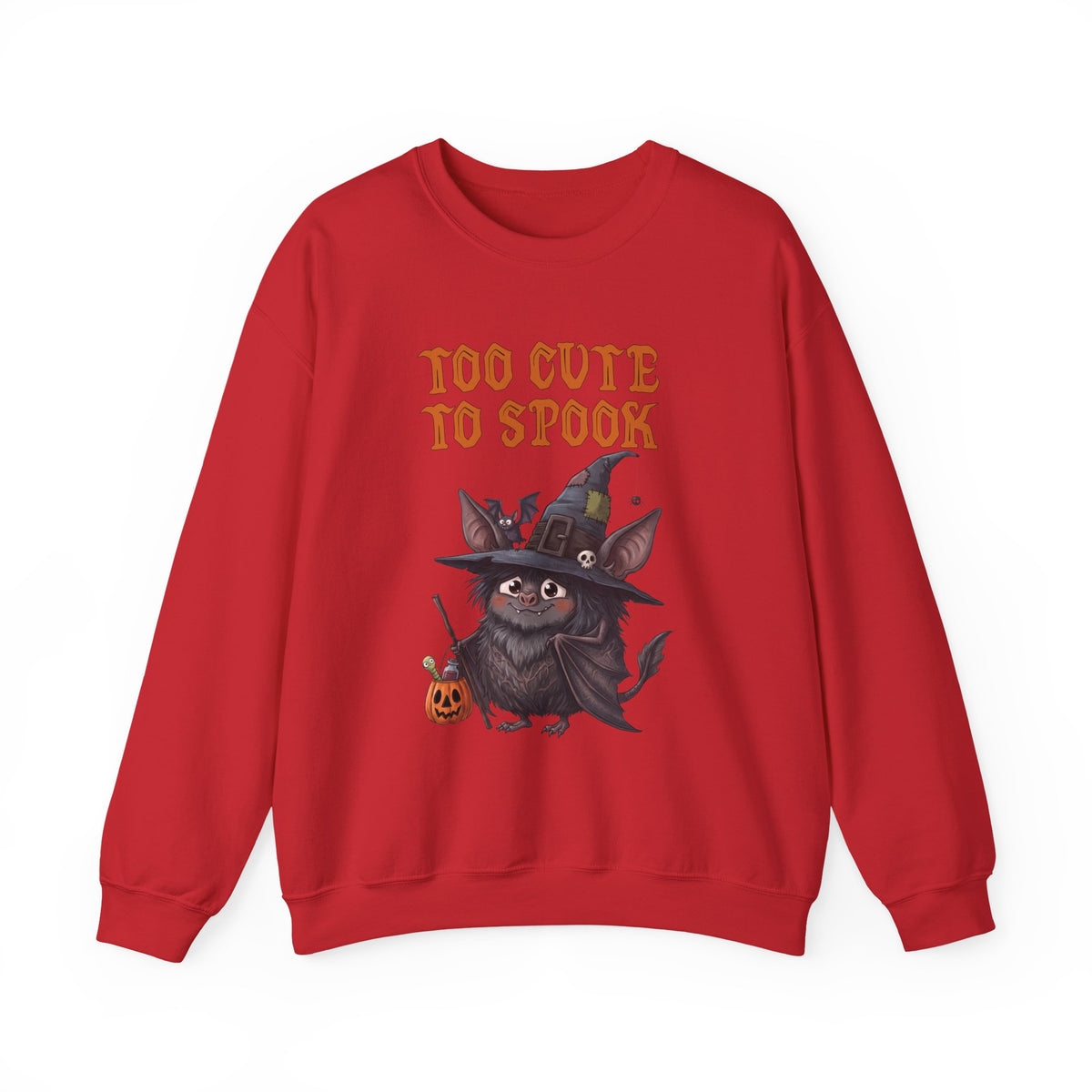 Sweatshirt — 'Too Cute to Spook' Halloween Witch Bat Crewneck