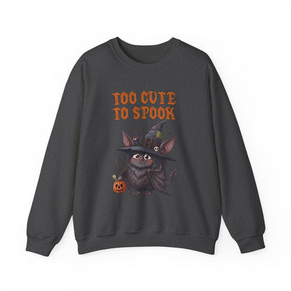 Sweatshirt — 'Too Cute to Spook' Halloween Witch Bat Crewneck
