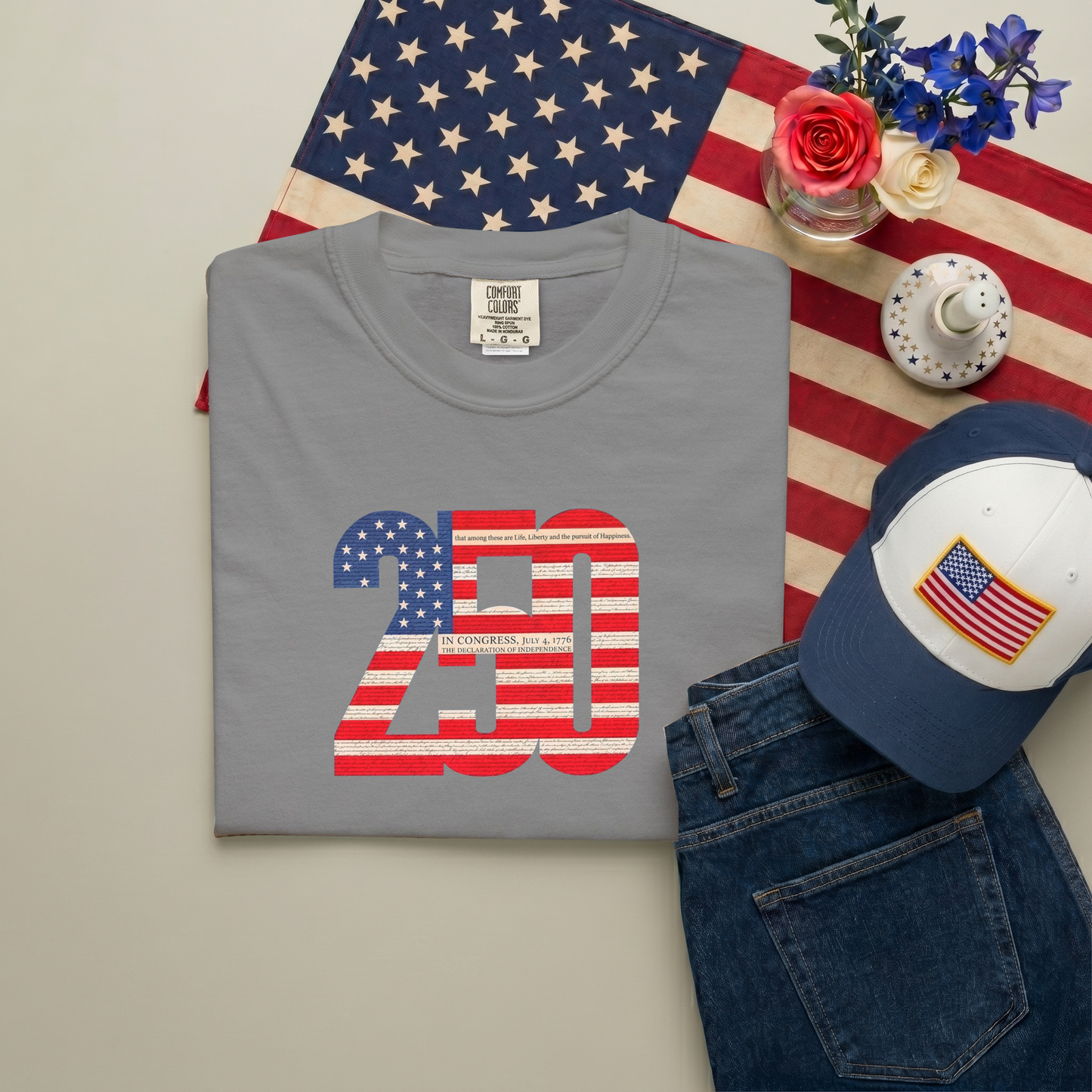 Patriotic "250" Flag Graphic T-Shirt