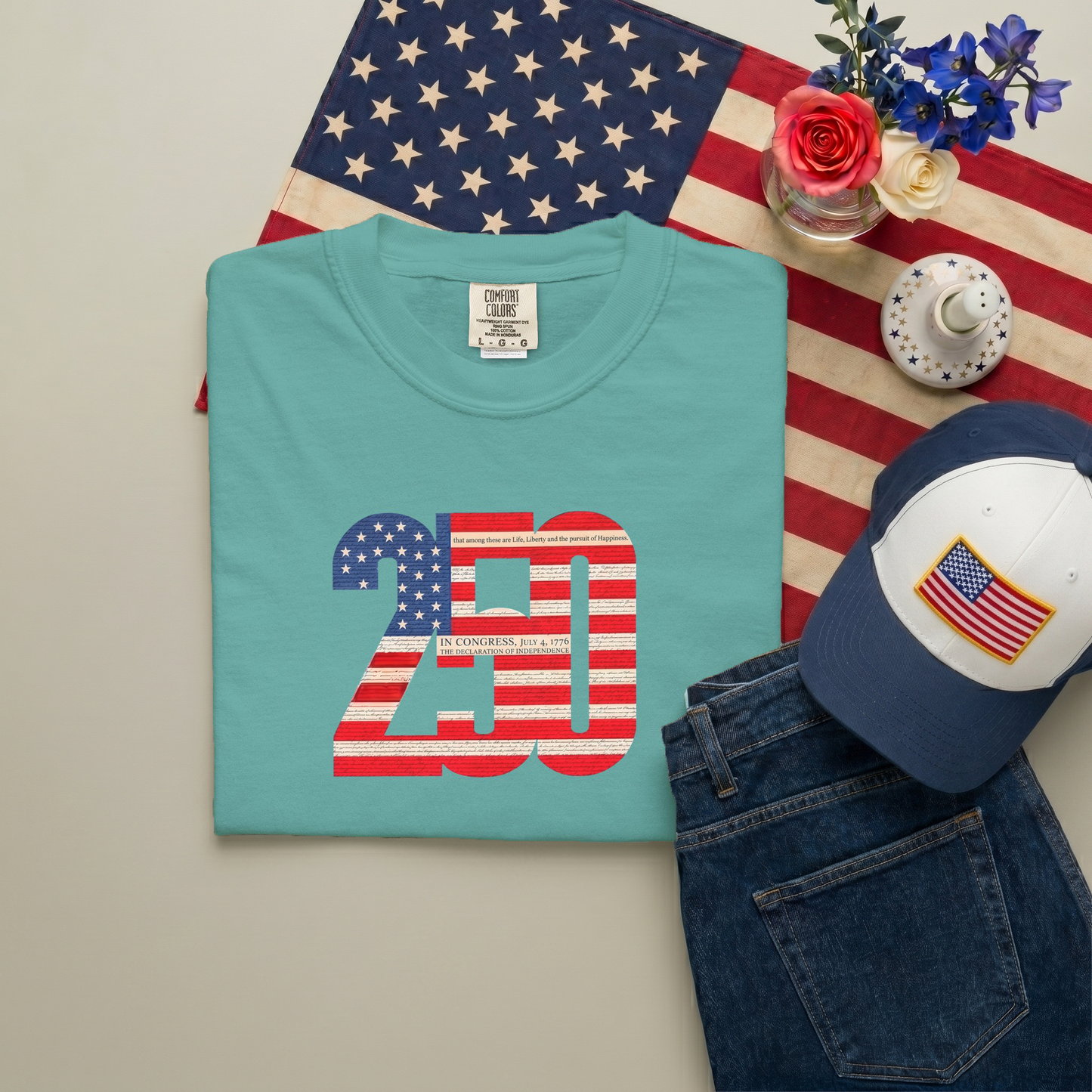 Patriotic "250" Flag Graphic T-Shirt
