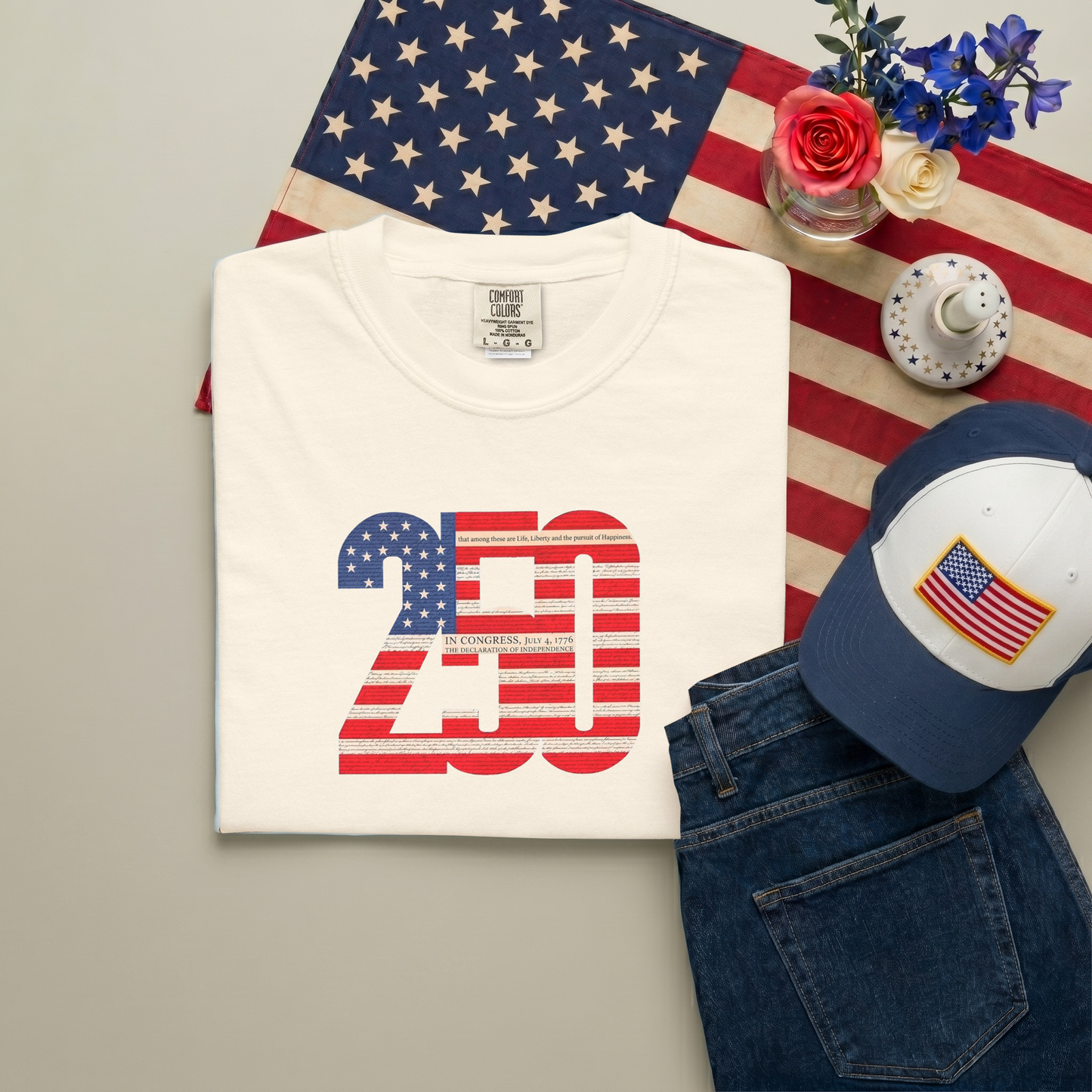 Patriotic "250" Flag Graphic T-Shirt