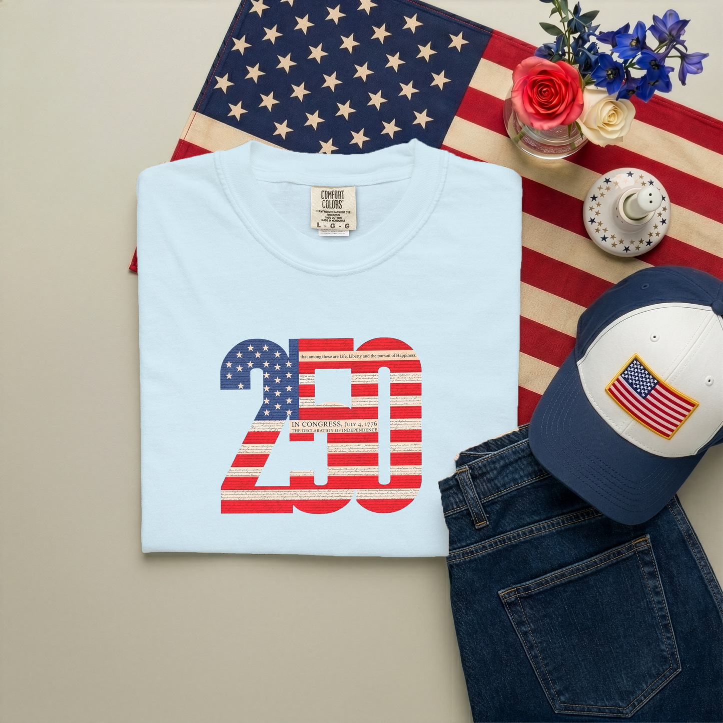 Patriotic "250" Flag Graphic T-Shirt