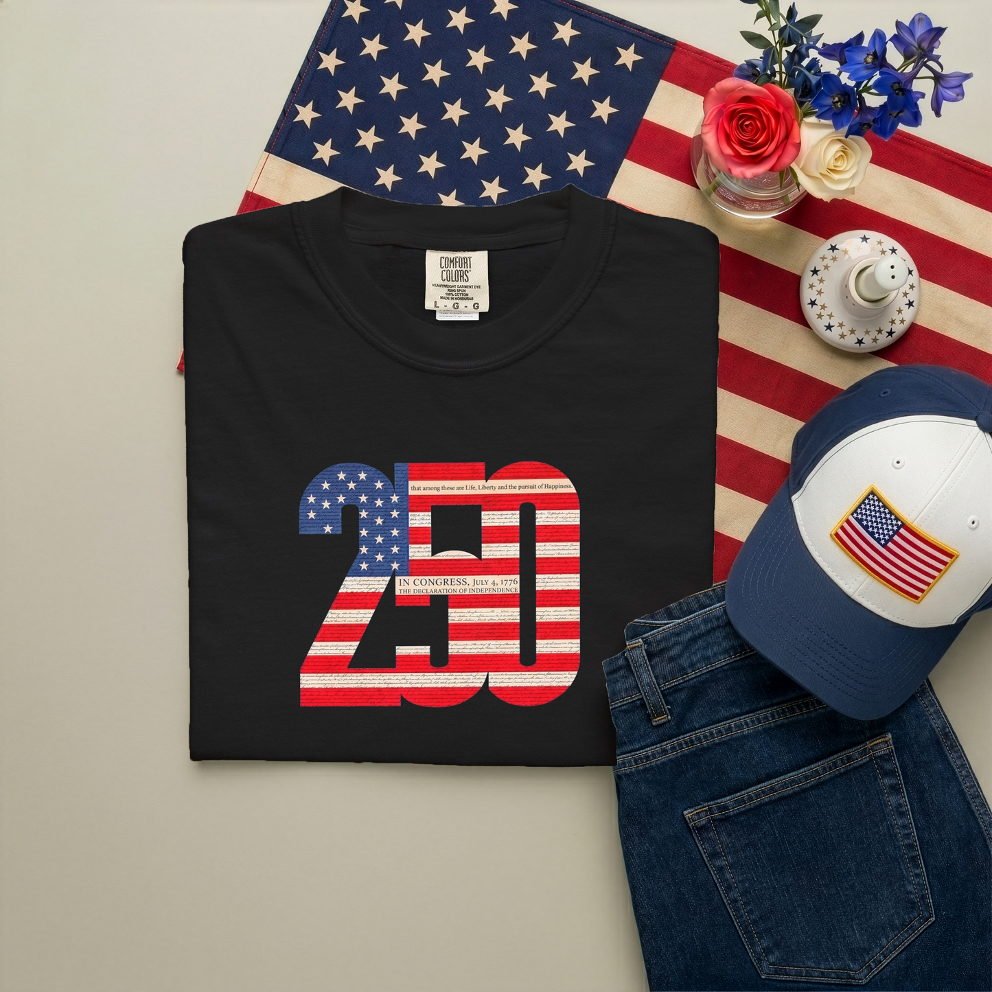 Patriotic "250" Flag Graphic T-Shirt