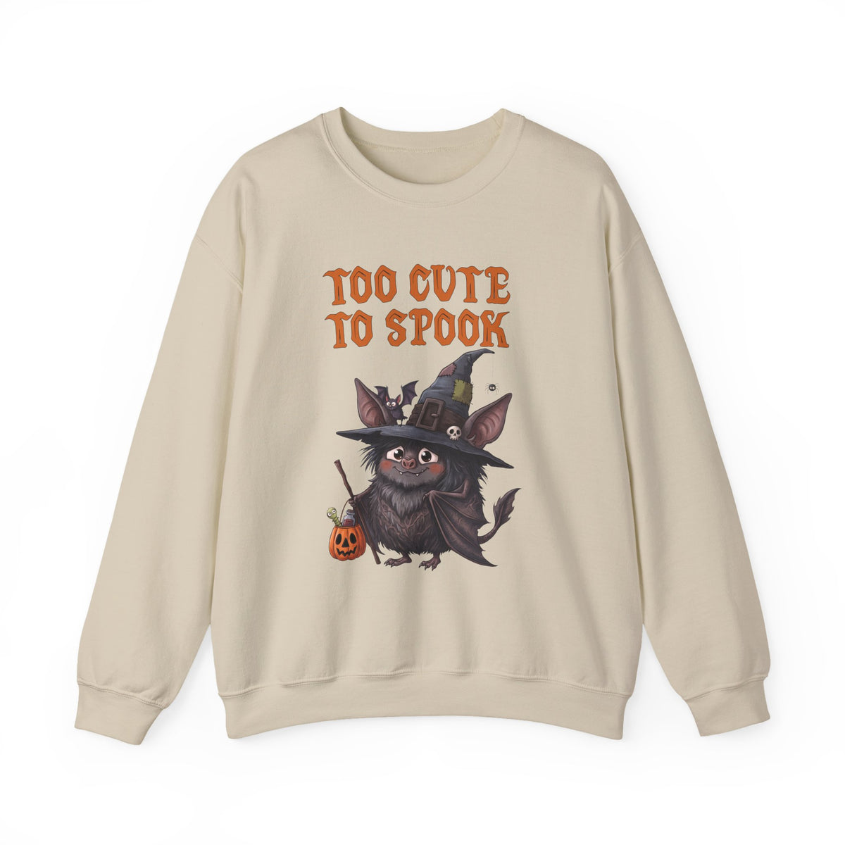 Sweatshirt — 'Too Cute to Spook' Halloween Witch Bat Crewneck