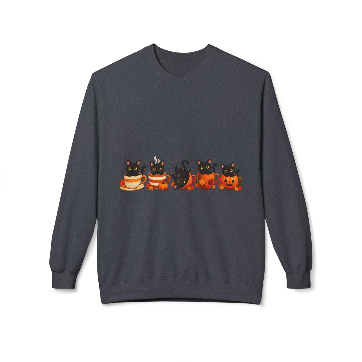 Halloween Black Cat Crewneck Sweatshirt — Cute Cats in Pumpkins Design
