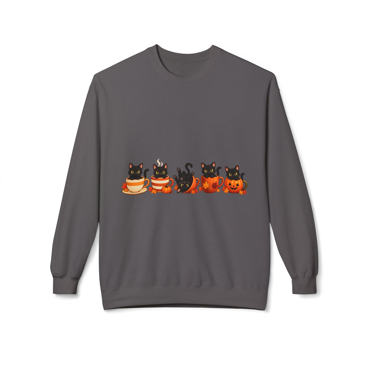 Halloween Black Cat Crewneck Sweatshirt — Cute Cats in Pumpkins Design