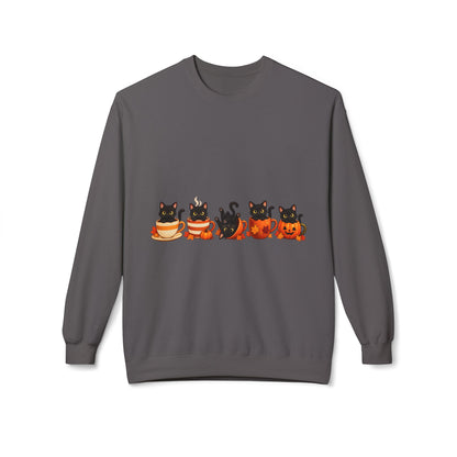 Halloween Black Cat Crewneck Sweatshirt — Cute Cats in Pumpkins Design