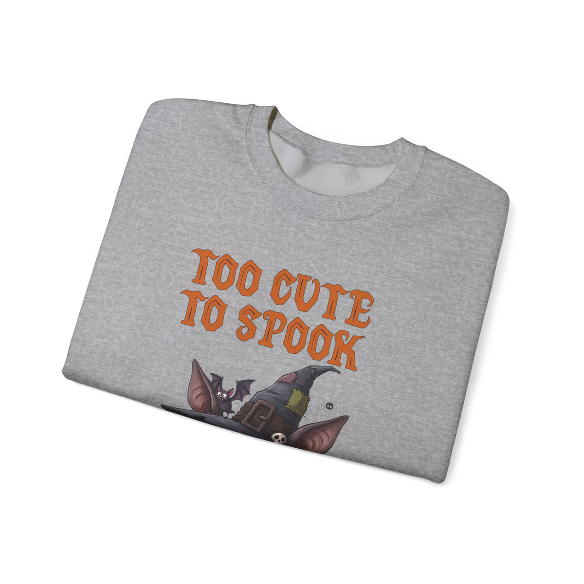 Sweatshirt — 'Too Cute to Spook' Halloween Witch Bat Crewneck