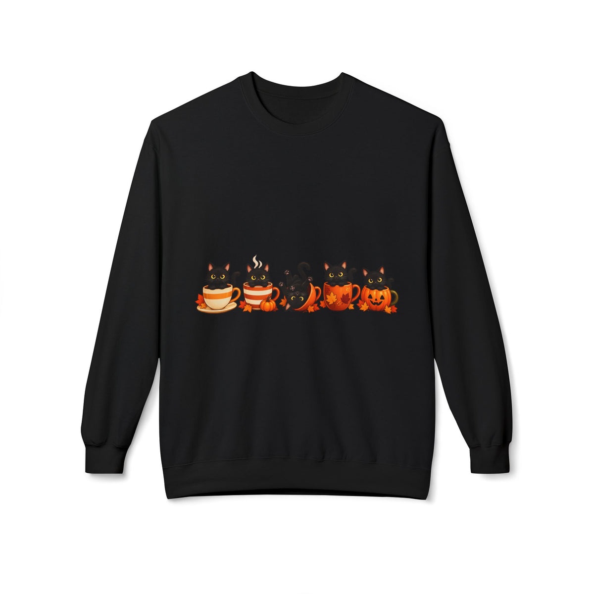 Halloween Black Cat Crewneck Sweatshirt — Cute Cats in Pumpkins Design