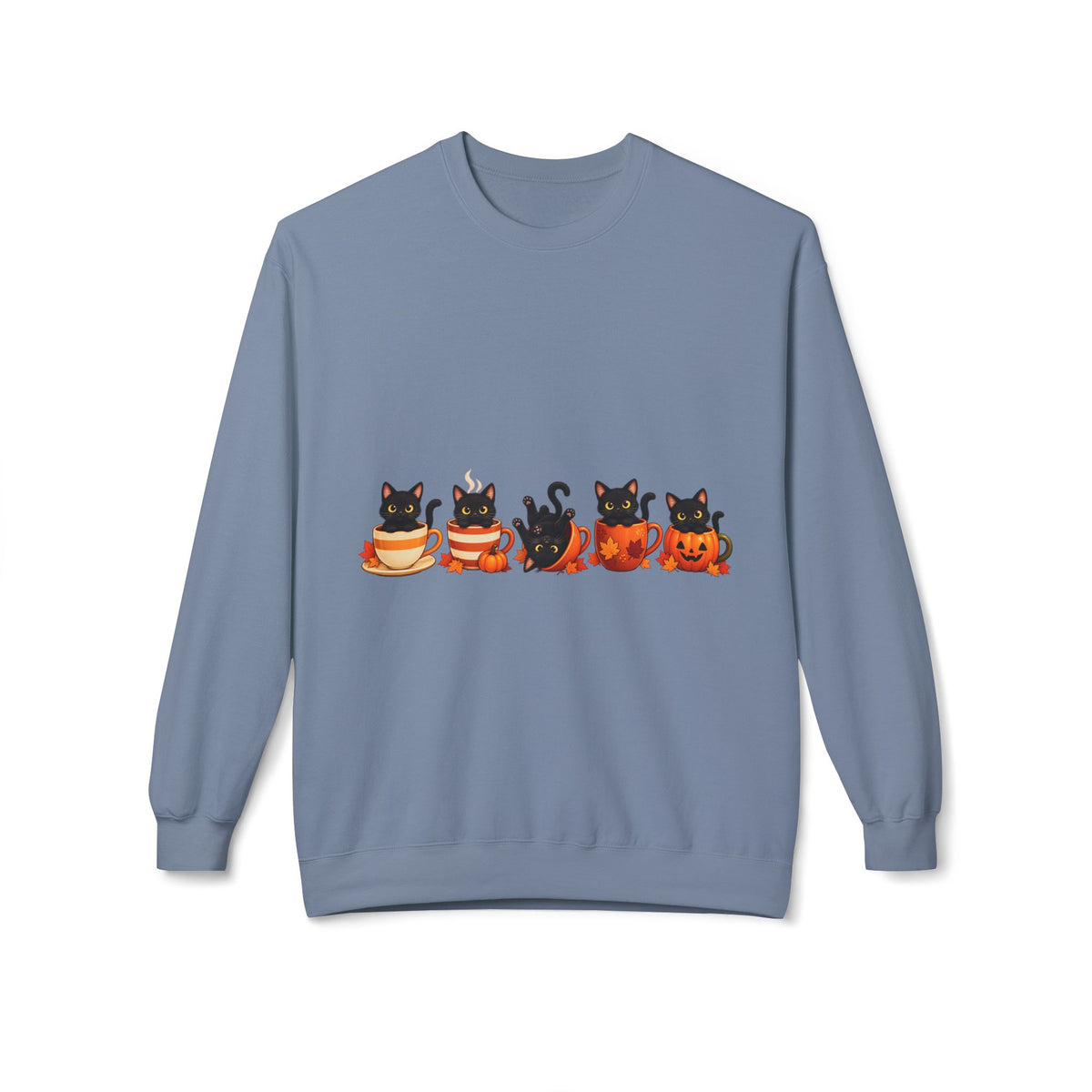 Halloween Black Cat Crewneck Sweatshirt — Cute Cats in Pumpkins Design