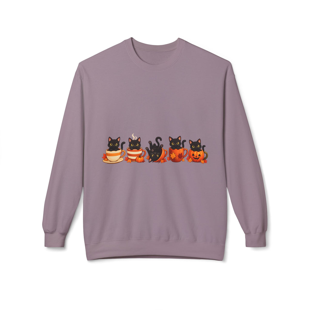 Halloween Black Cat Crewneck Sweatshirt — Cute Cats in Pumpkins Design