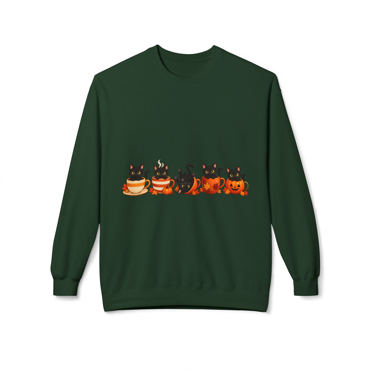 Halloween Black Cat Crewneck Sweatshirt — Cute Cats in Pumpkins Design