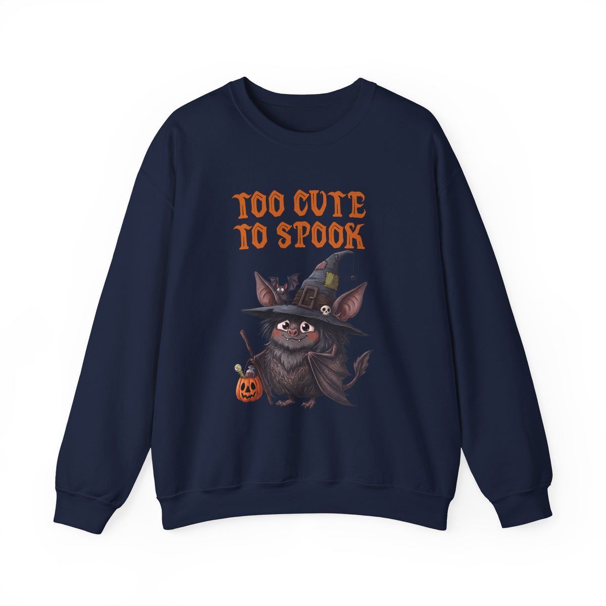 Sweatshirt — 'Too Cute to Spook' Halloween Witch Bat Crewneck