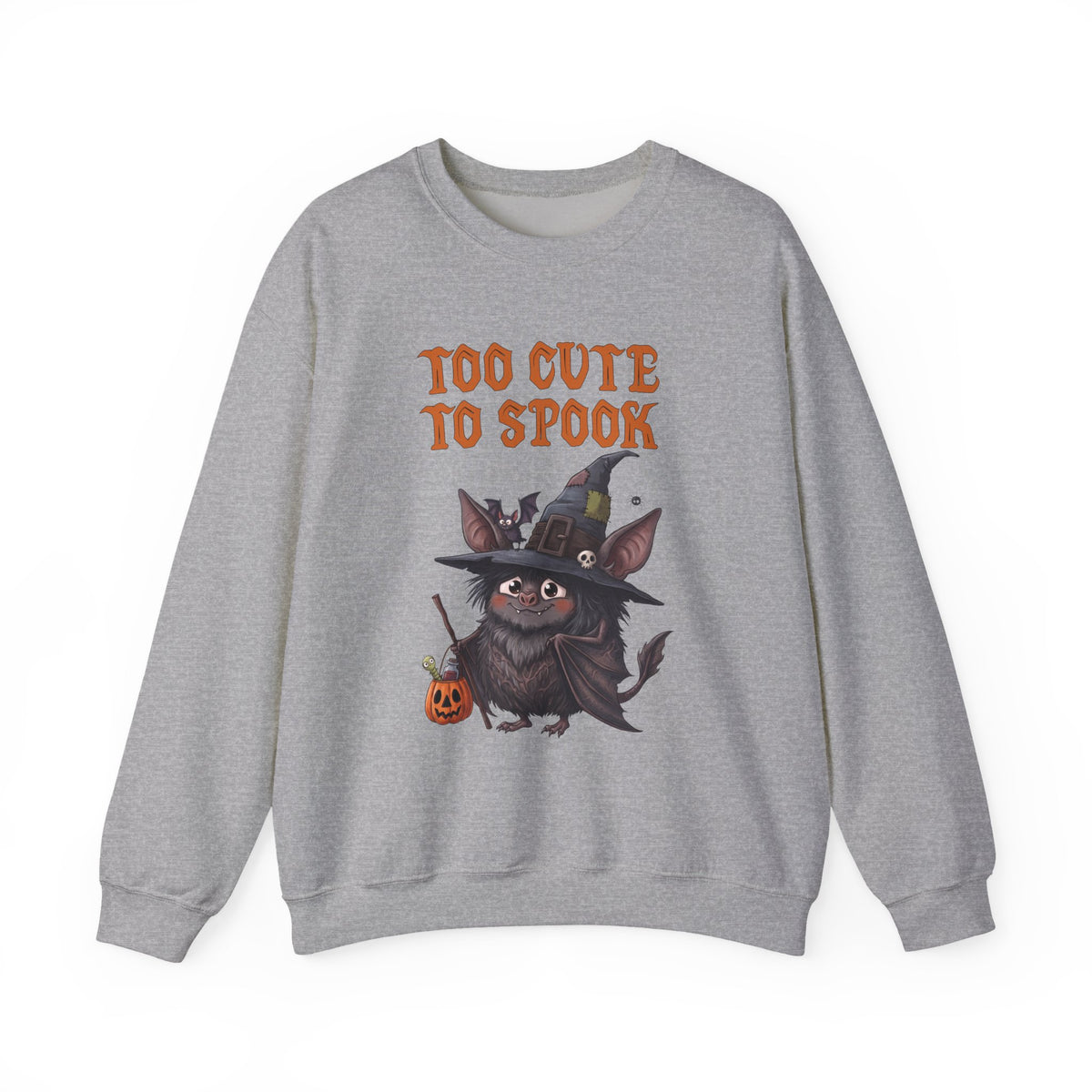 Sweatshirt — 'Too Cute to Spook' Halloween Witch Bat Crewneck