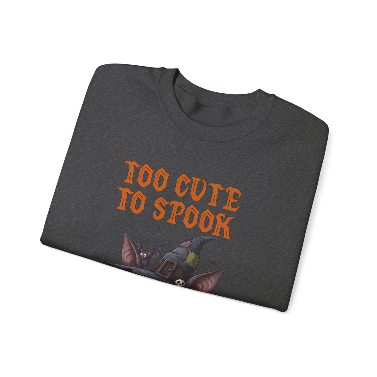 Sweatshirt — 'Too Cute to Spook' Halloween Witch Bat Crewneck