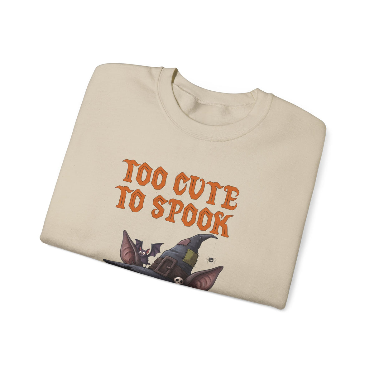 Sweatshirt — 'Too Cute to Spook' Halloween Witch Bat Crewneck
